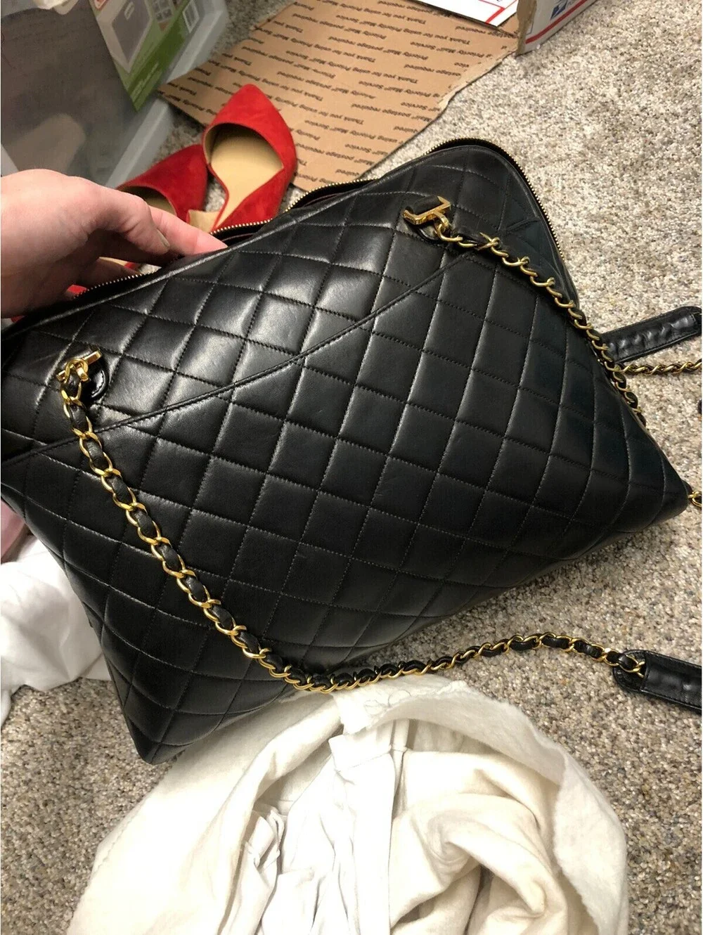 Vintage CHANEL Quilted Shoulder Bag CC Logo Lambskin 24k Chain